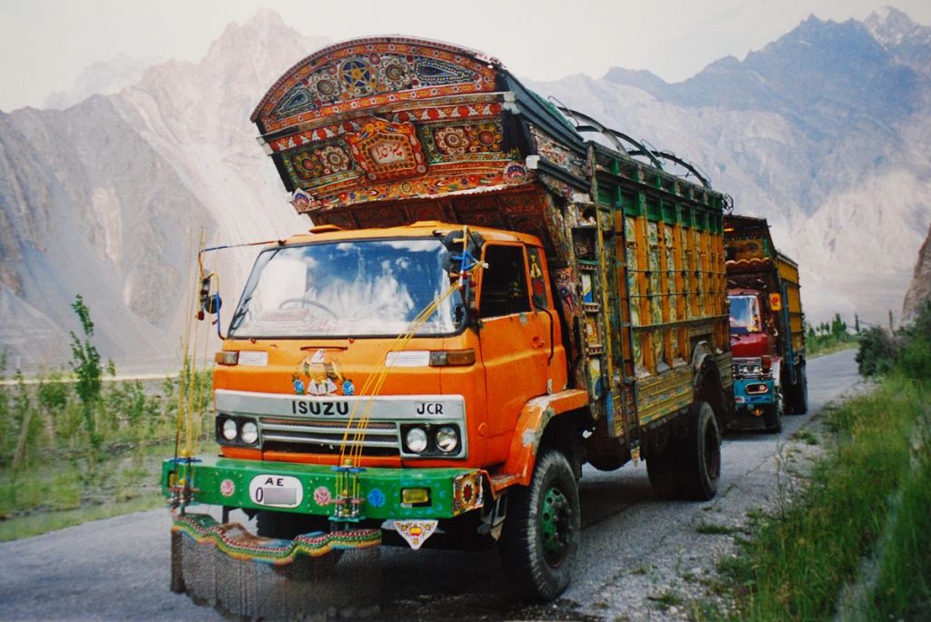Pakistani truck in Karakoram Highway Passu in Pakistan