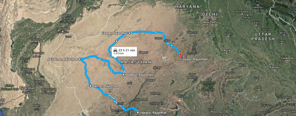 Thar Desert and Rajasthan Route Map