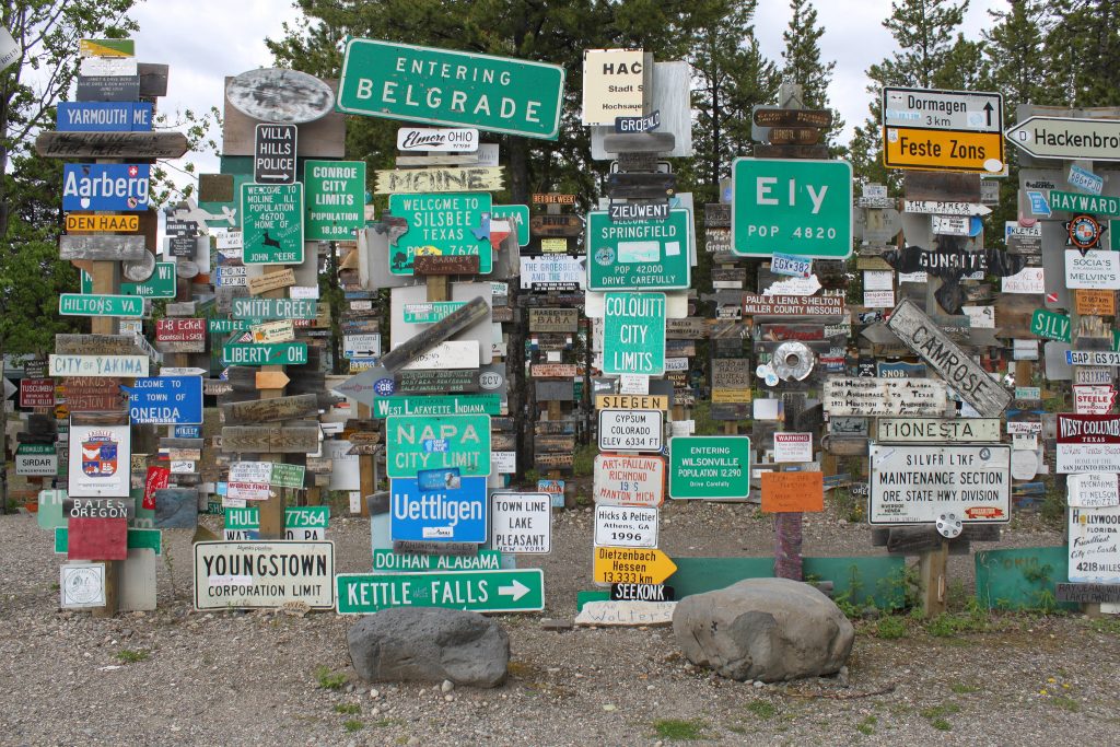 Robert Campbell Highway - Canada - Sign Post Forest at Watston Lake