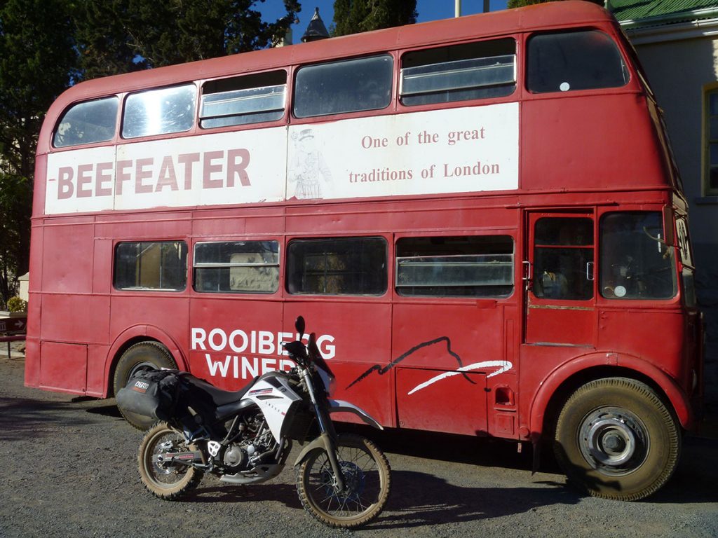 Double decker bus at the Lord Milner Hotel in Matjiesfontein, South Africa
